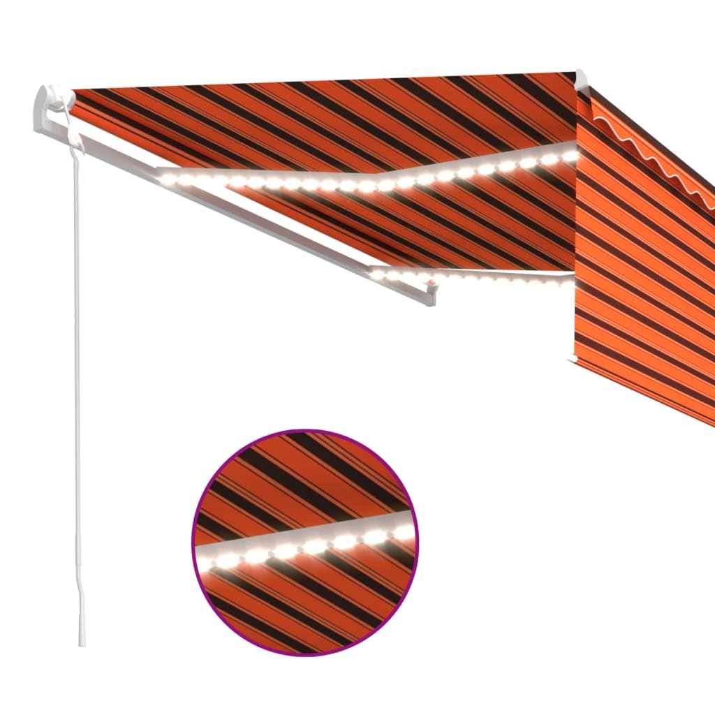 vidaXL Automatisk markis vindsensor rullgardin LED 4x3m orange/brun