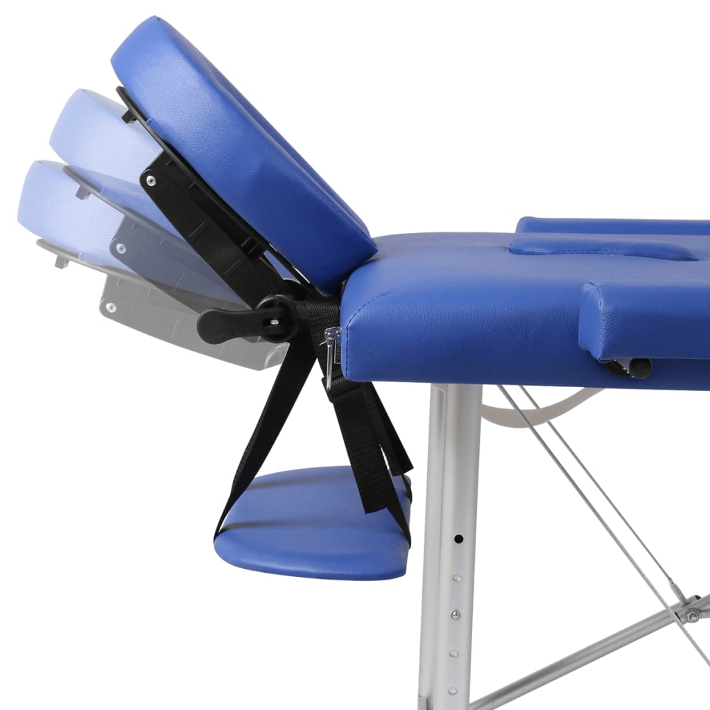 Hopfällbar 3-sektions massagebänk med aluminium ram blå
