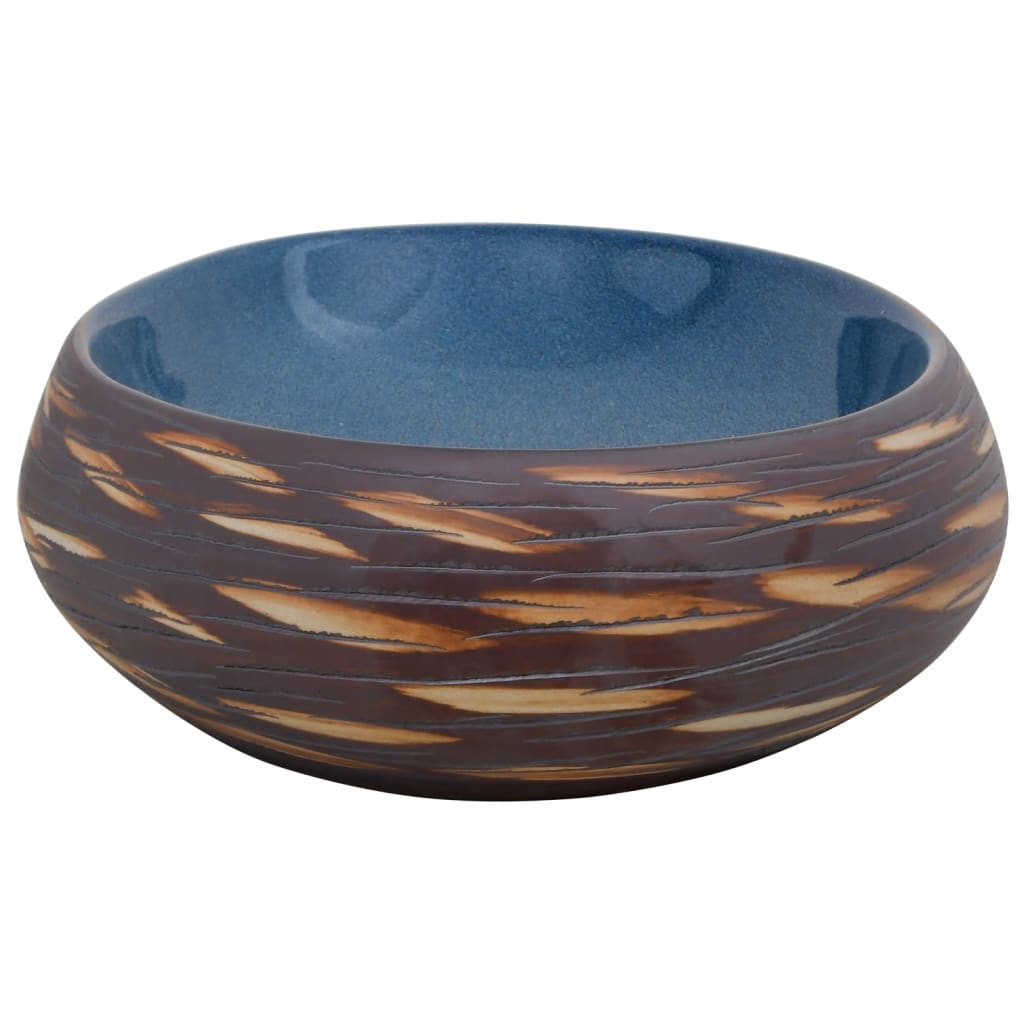 vidaXL Handfat brun och blå oval 59x40x15 cm keramik