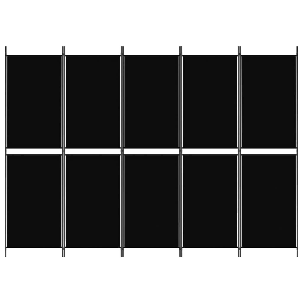 vidaXL Rumsavdelare 5 paneler svart 250x180 cm tyg