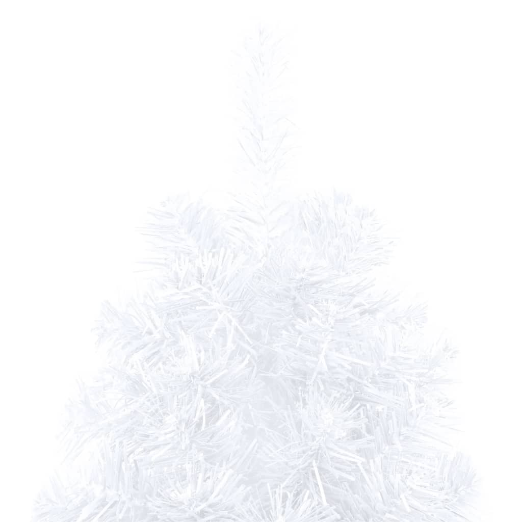 vidaXL Halv plastgran med LED och julgranskulor vit 210 cm