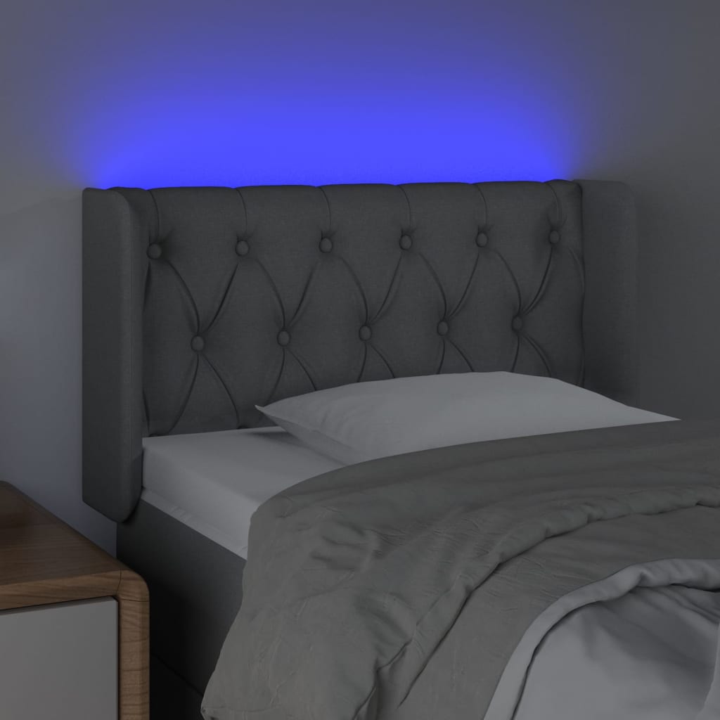 vidaXL Sänggavel LED ljusgrå 83x16x78/88 cm tyg