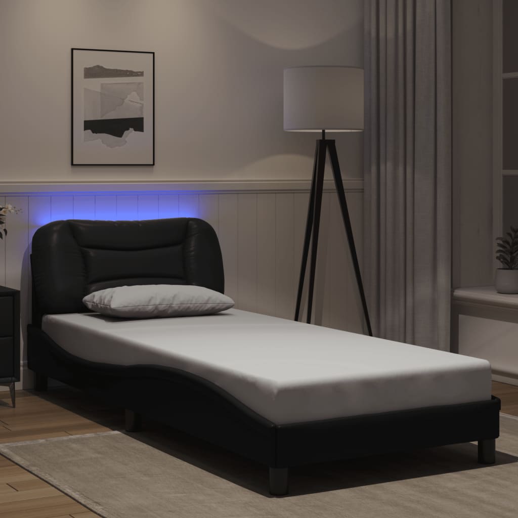 vidaXL Sängram med LED-belysning svart 80x200 cm konstläder