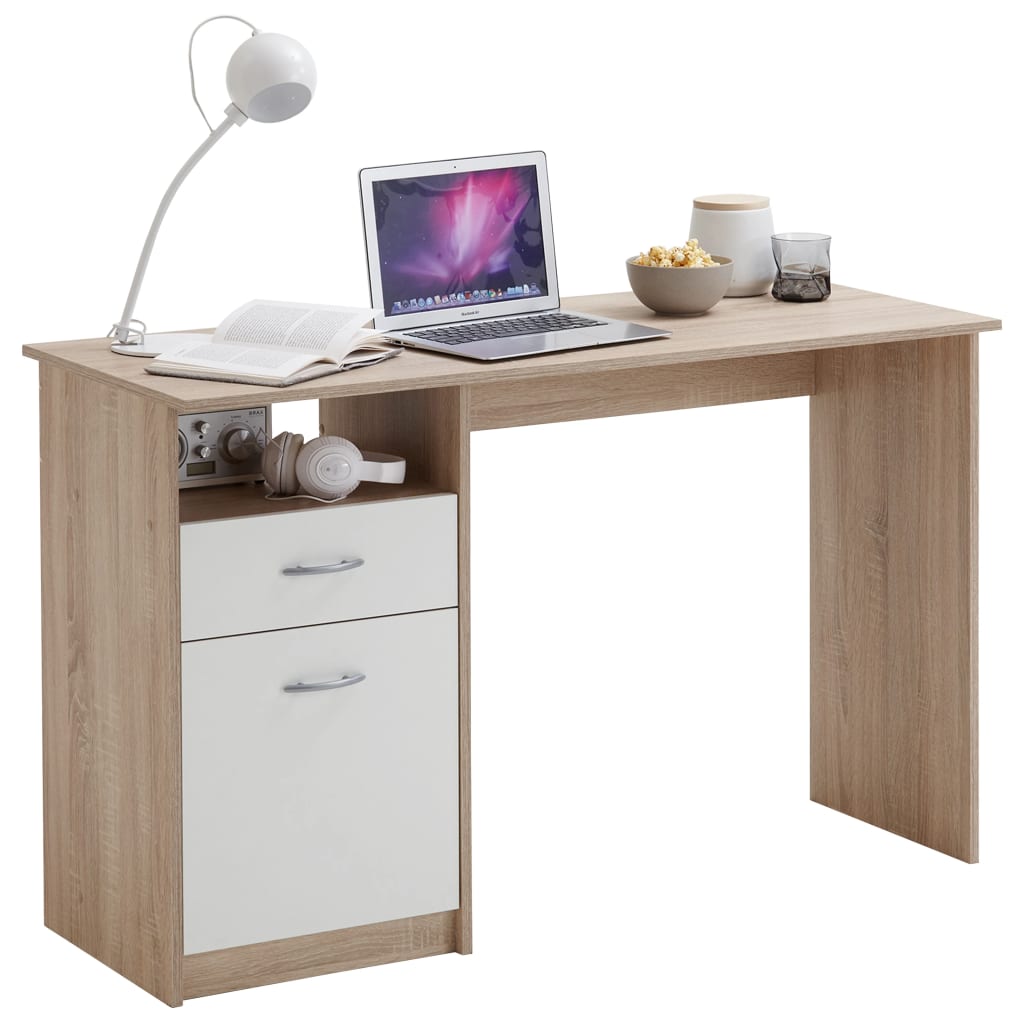 FMD Skrivbord med 1 låda 123x50x76,5 cm ek och vit
