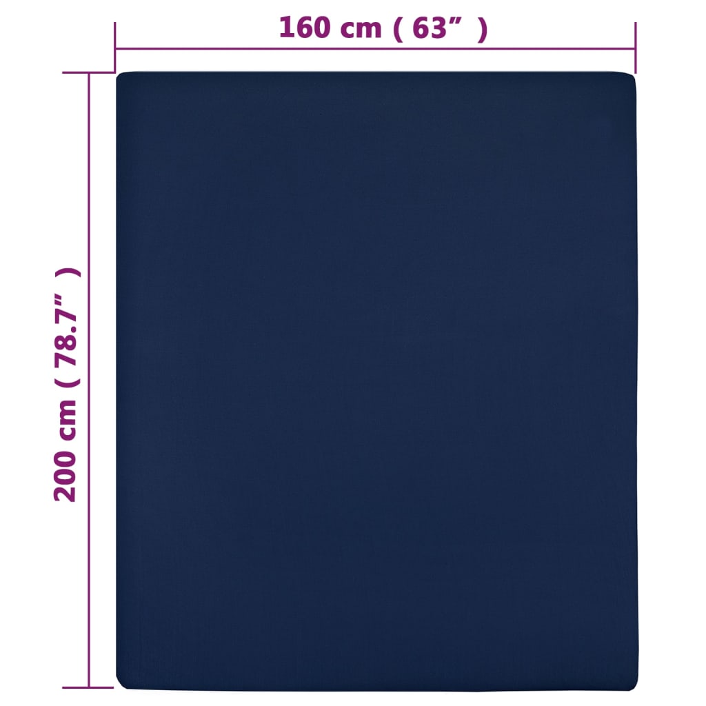 vidaXL Dra-på-lakan jersey marinblå 160x200 cm bomull