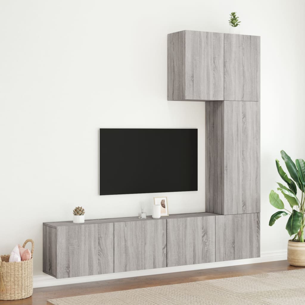 vidaXL Väggmonterade TV-enheter 5 delar grå sonoma konstruerat trä