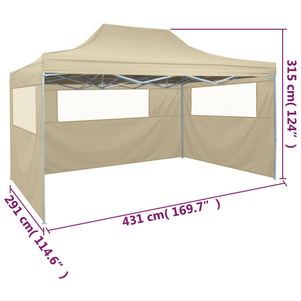 vidaXL Hopfällbart tält med 3 väggar 3x4,5 m gräddvit