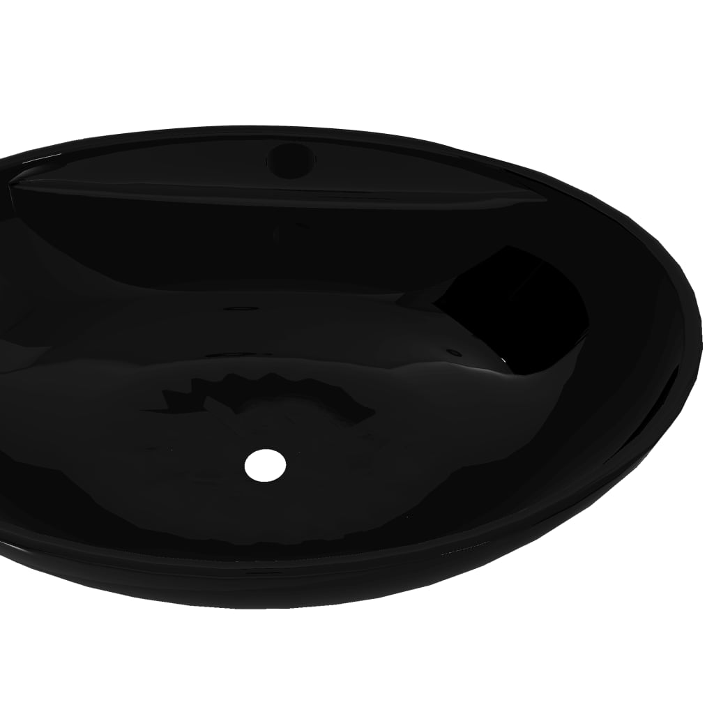 Handfat svart i oval keramik med kranhål och översvämningshål