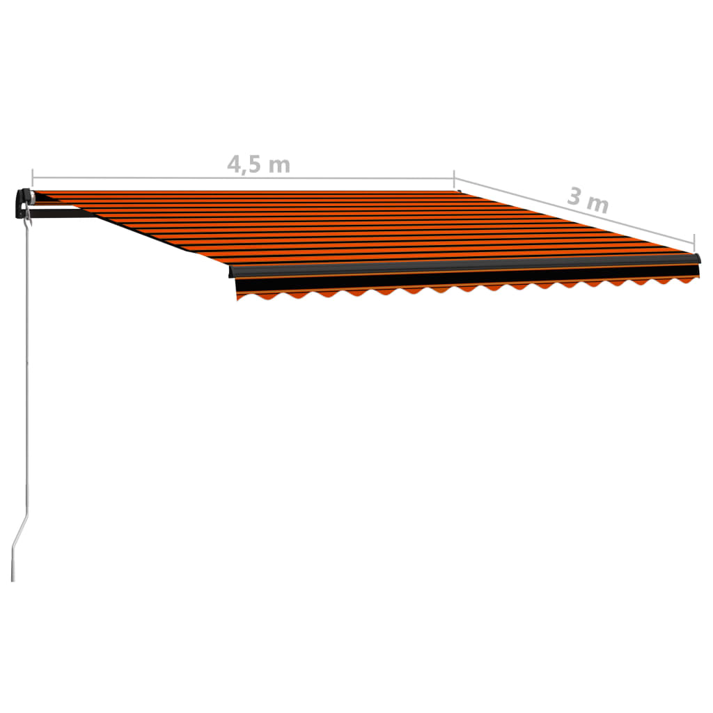 vidaXL Markis manuellt infällbar med LED 450x300 cm orange och brun