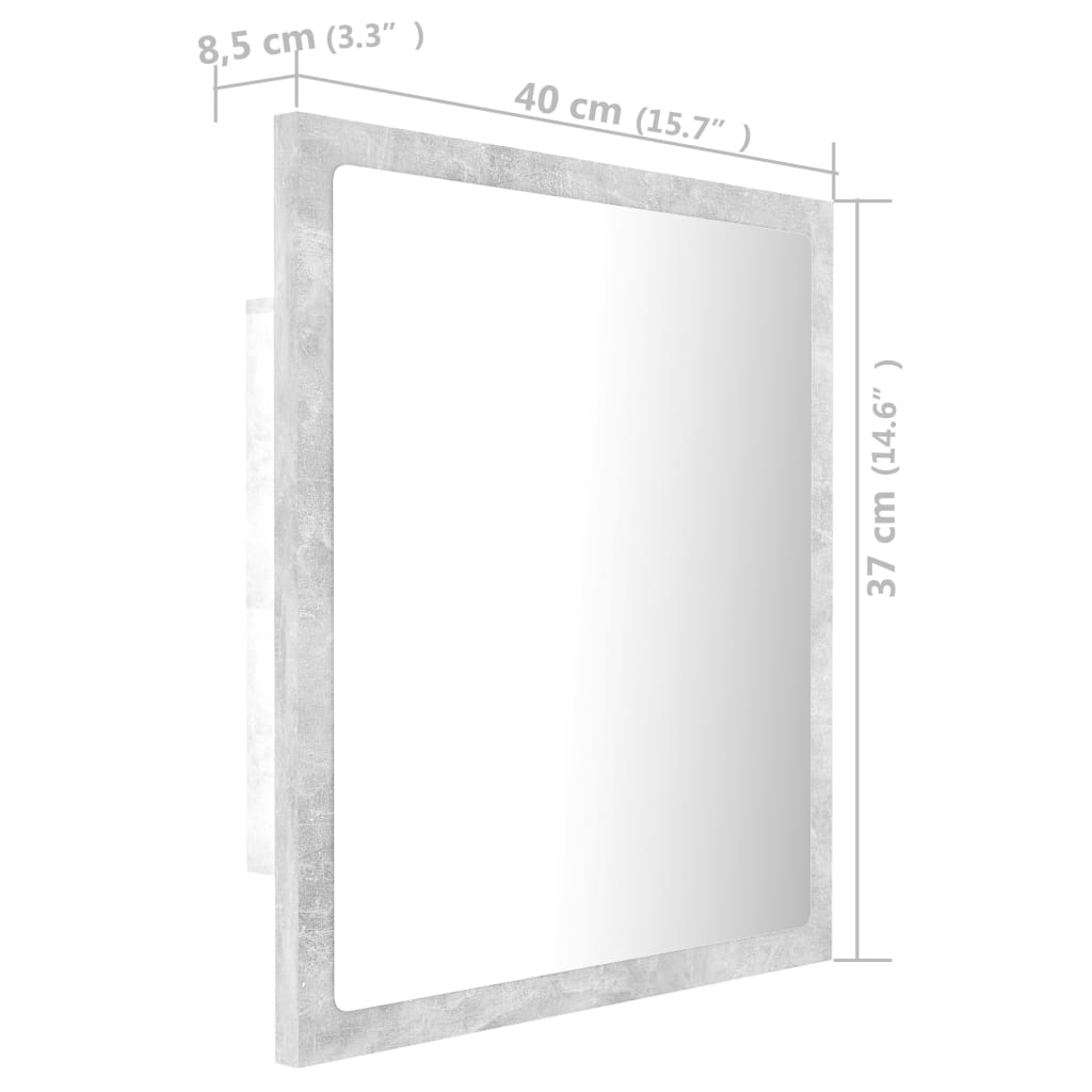 vidaXL Badrumsspegel med LED betonggrå 40x8,5x37 cm akryl
