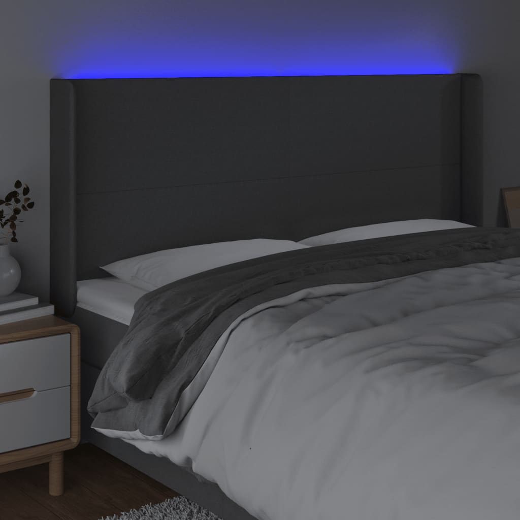 vidaXL Sänggavel LED mörkgrå 203x16x118/128 cm tyg