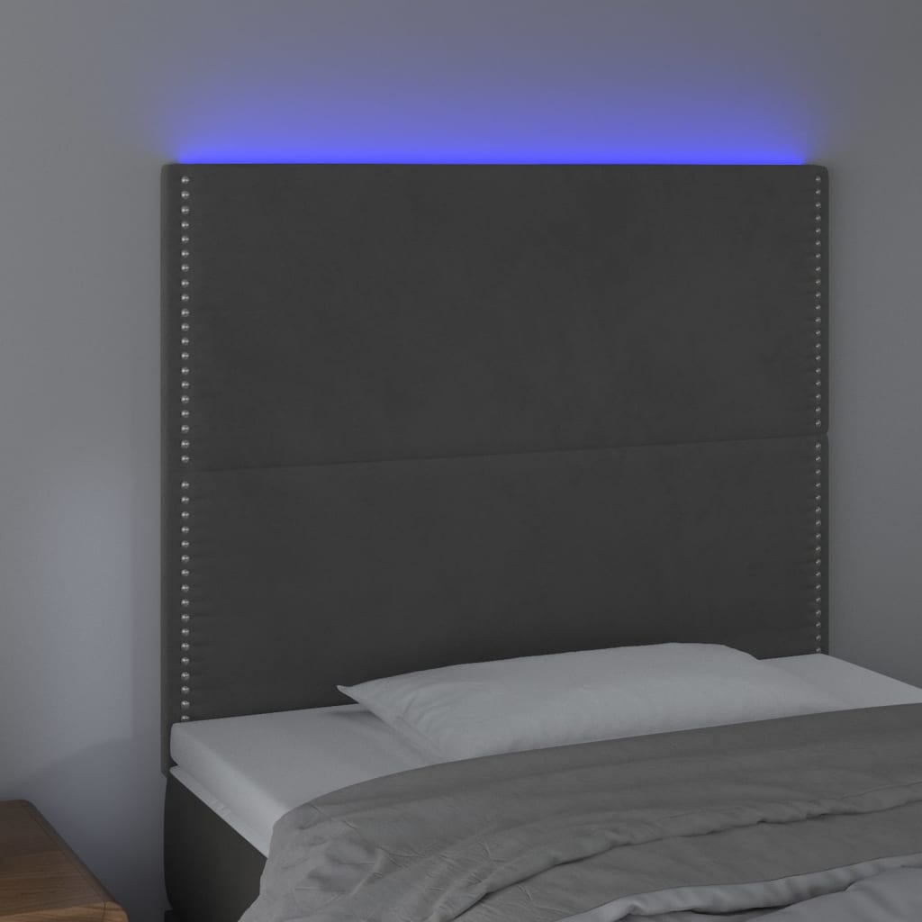 vidaXL Sänggavel LED mörkgrå 90x5x118/128 cm sammet
