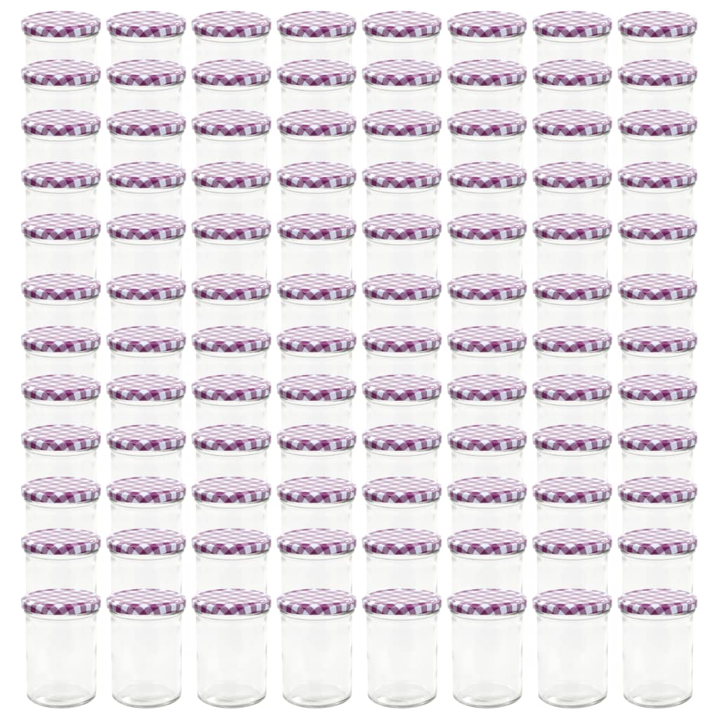 vidaXL Syltburkar i glas med vita och lila lock 96 st 400 ml