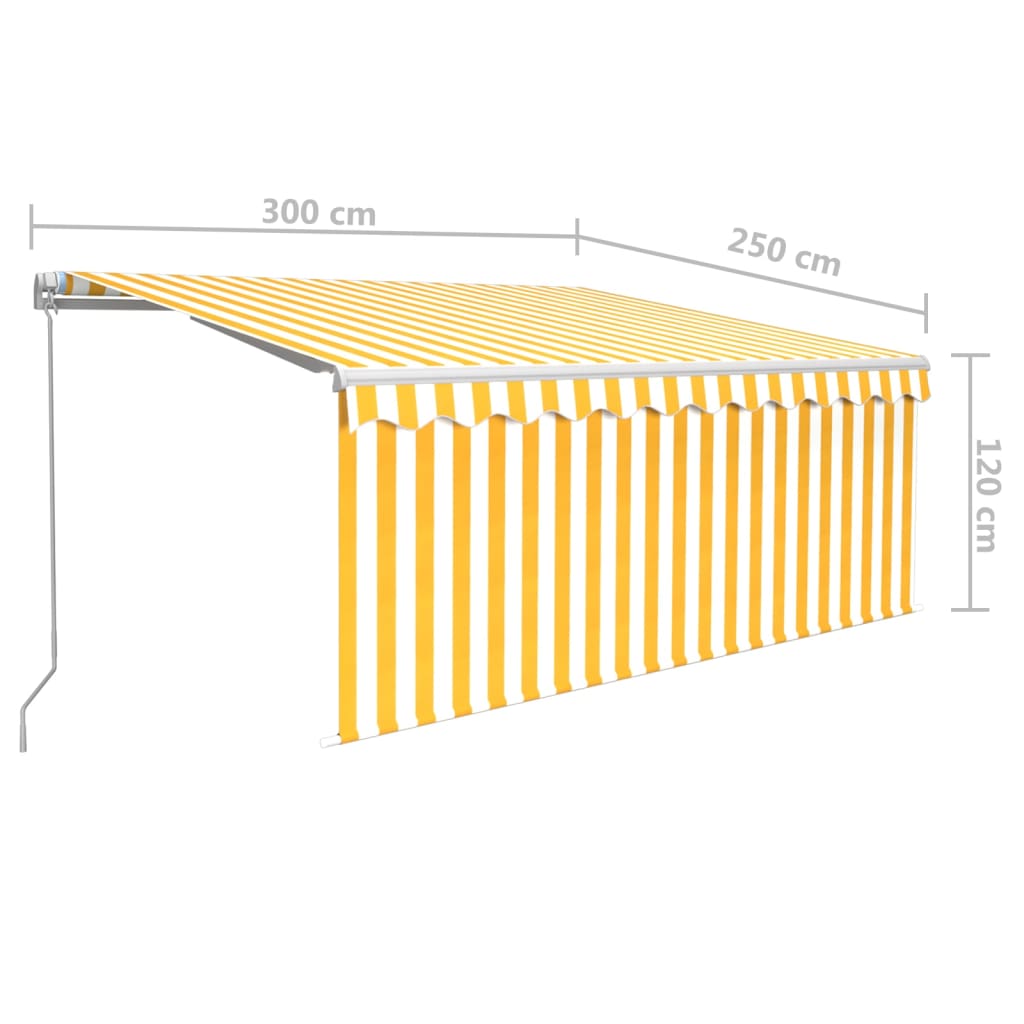 vidaXL Manuell infällbar markis med rullgardin&LED 3x2,5m gul och vit