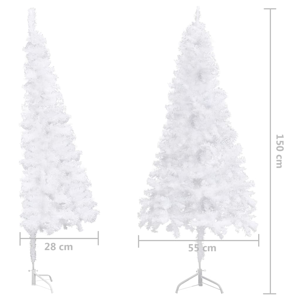 vidaXL Plastgran för hörn med LED och julgranskulor vit 150 cm PVC