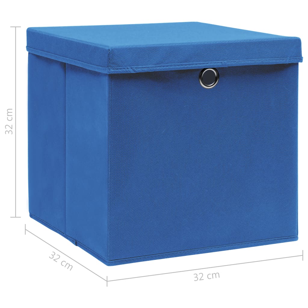 vidaXL Förvaringslådor med lock 10 st blå 32x32x32 cm tyg