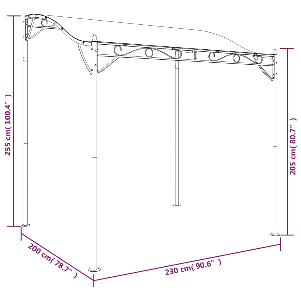 vidaXL Paviljong antracit 2x2,3 m 180 g/m² tyg och stål