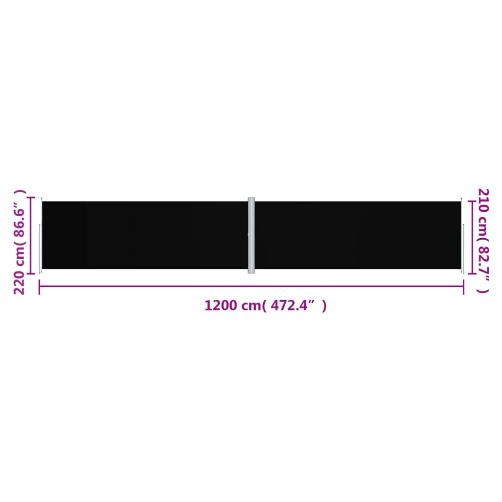 vidaXL Infällbar sidomarkis svart 220x1200 cm