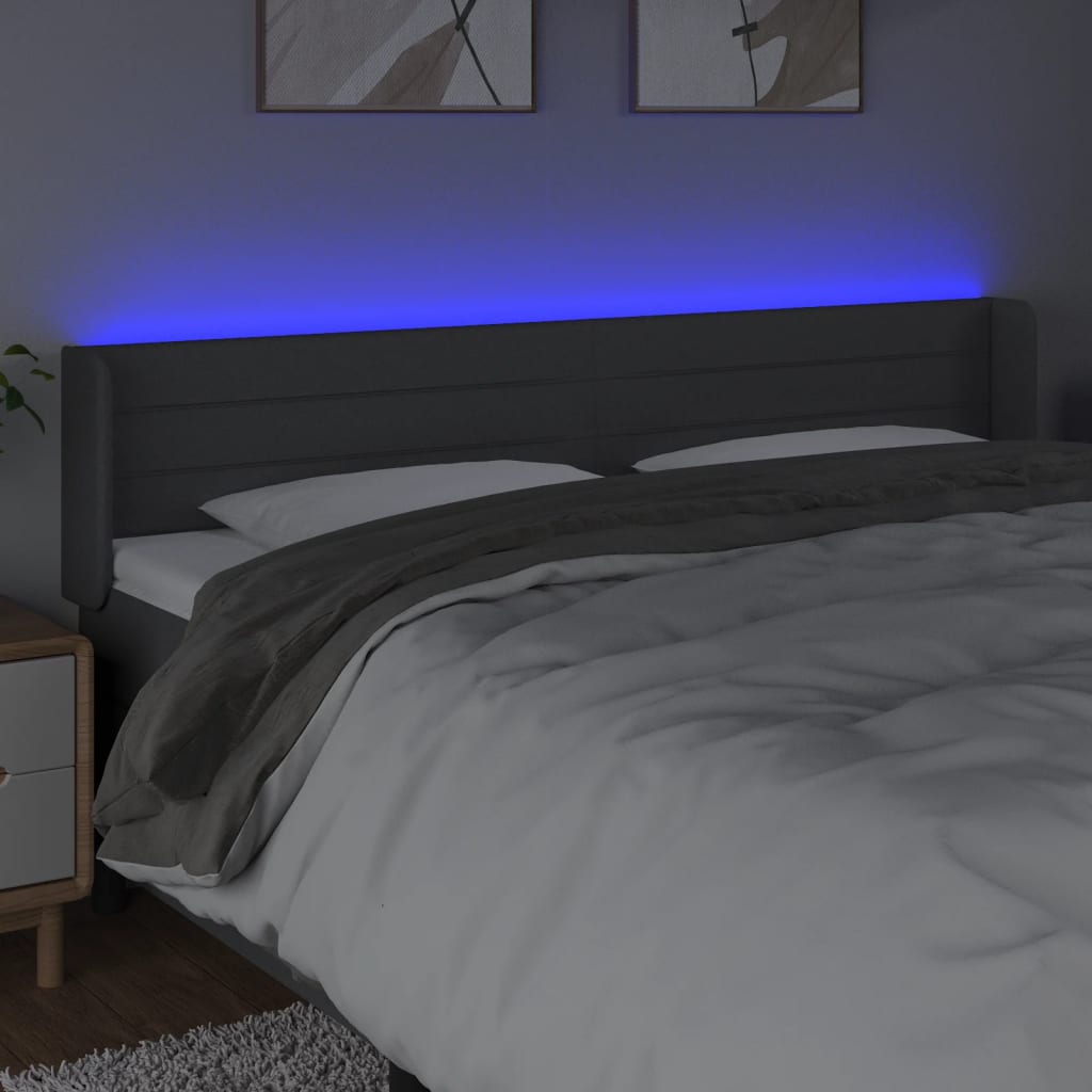 vidaXL Sänggavel LED mörkgrå 163x16x78/88 cm tyg
