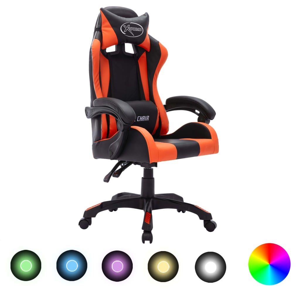 vidaXL Gamingstol med RGB LED-lampor orange och svart konstläder