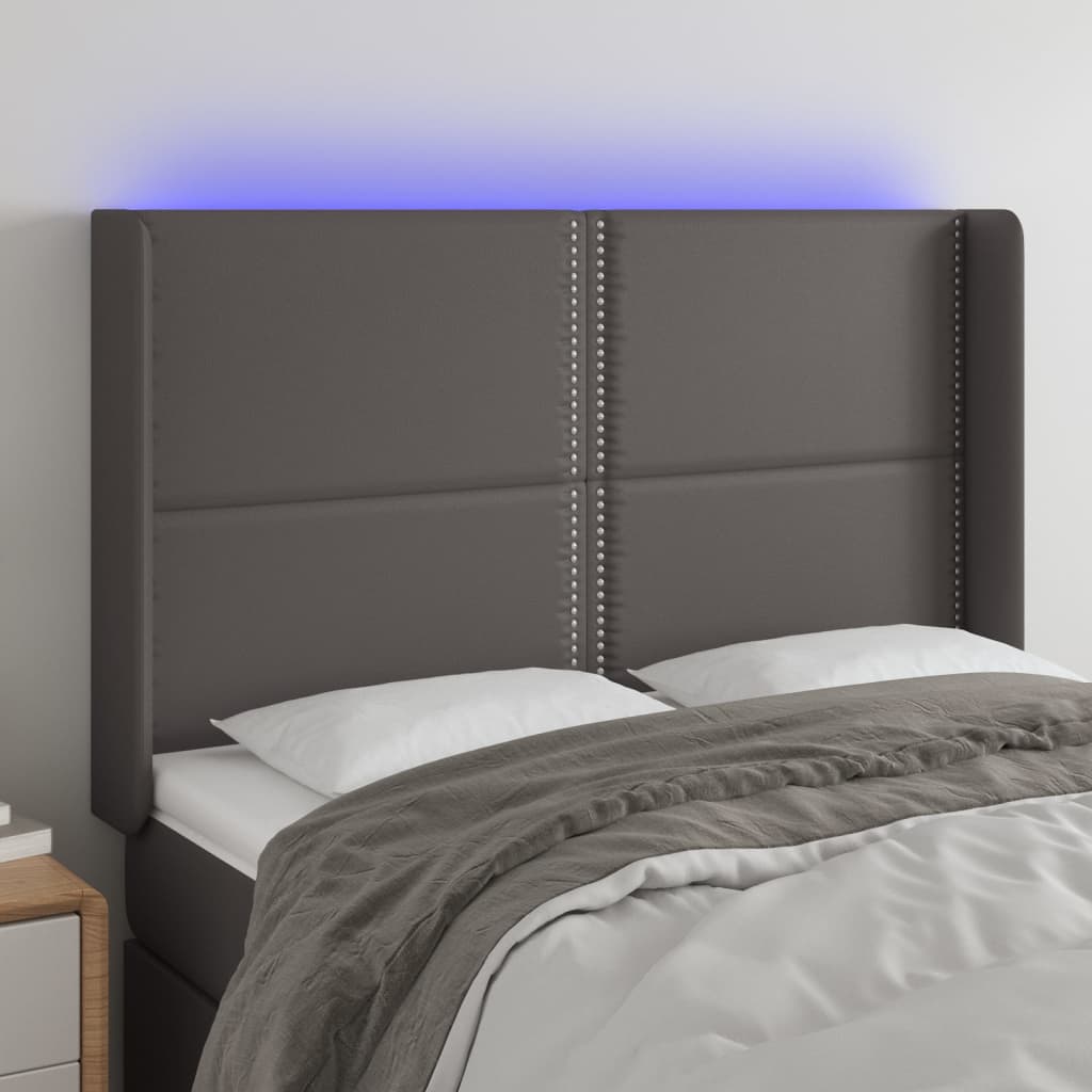 vidaXL Sänggavel LED grå 147x16x118/128 cm konstläder