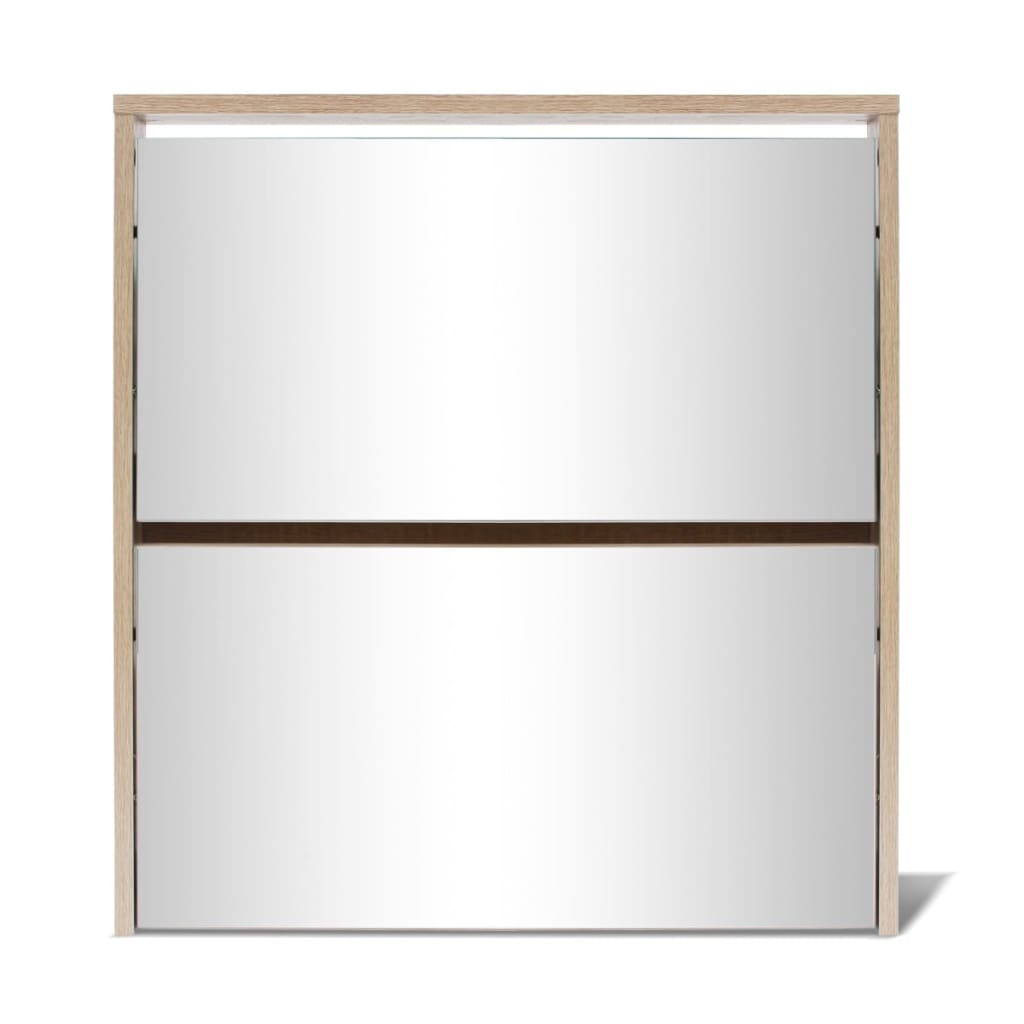 vidaXL Skoskåp med 2 lådor och spegel 63x17x67 cm ek