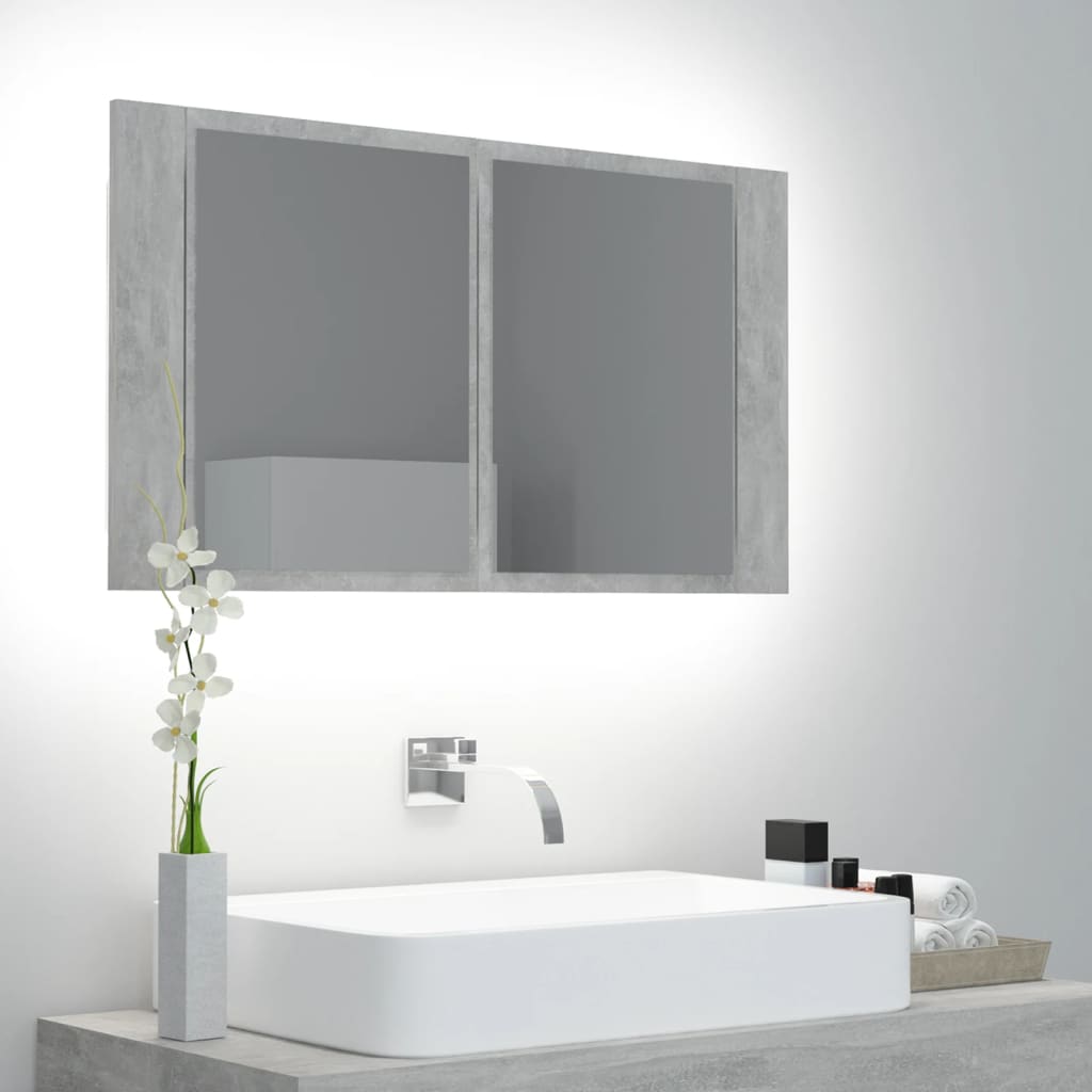 vidaXL Spegelskåp med LED betonggrå 80x12x45 cm akryl