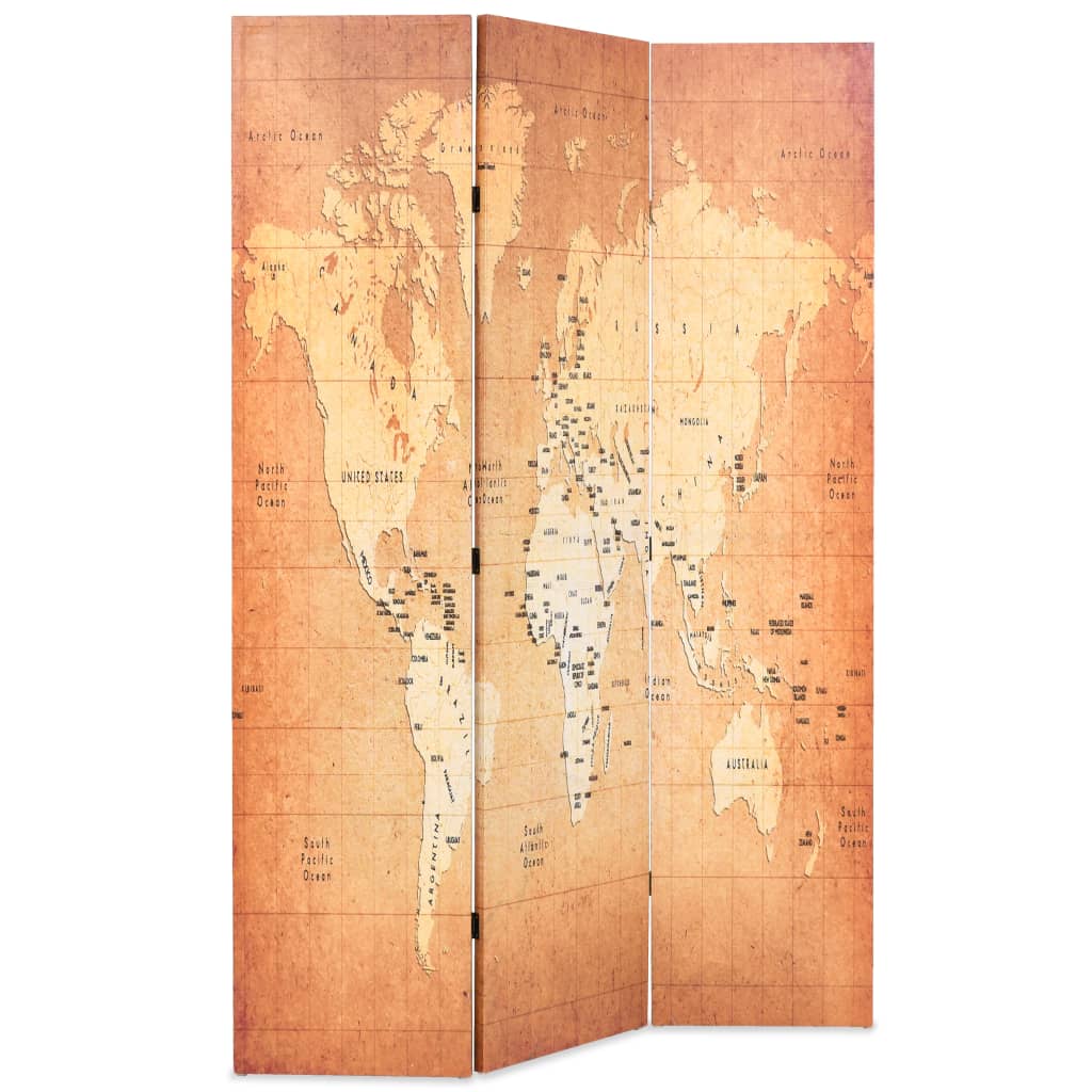 vidaXL Vikbar rumsavdelare världskarta 120x170 cm gul