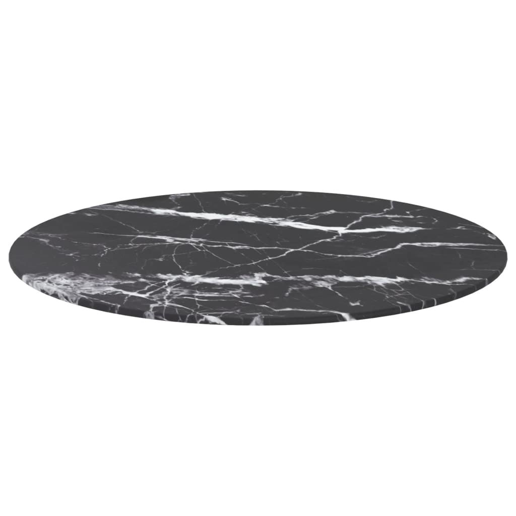 vidaXL Bordsskiva svart Ø60x0,8 cm härdat glas med marmortextur