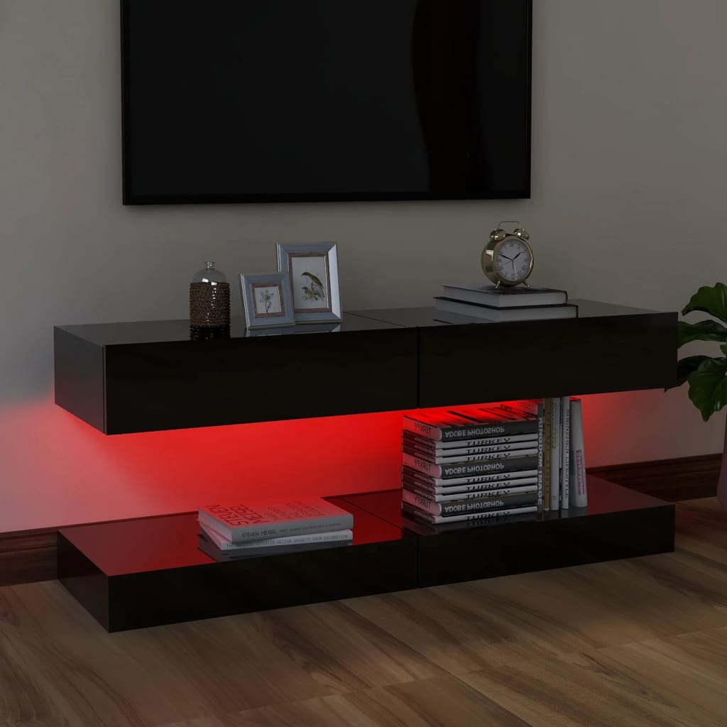 vidaXL TV-bänk med LED-belysning 2 st svart högglans 60x35 cm