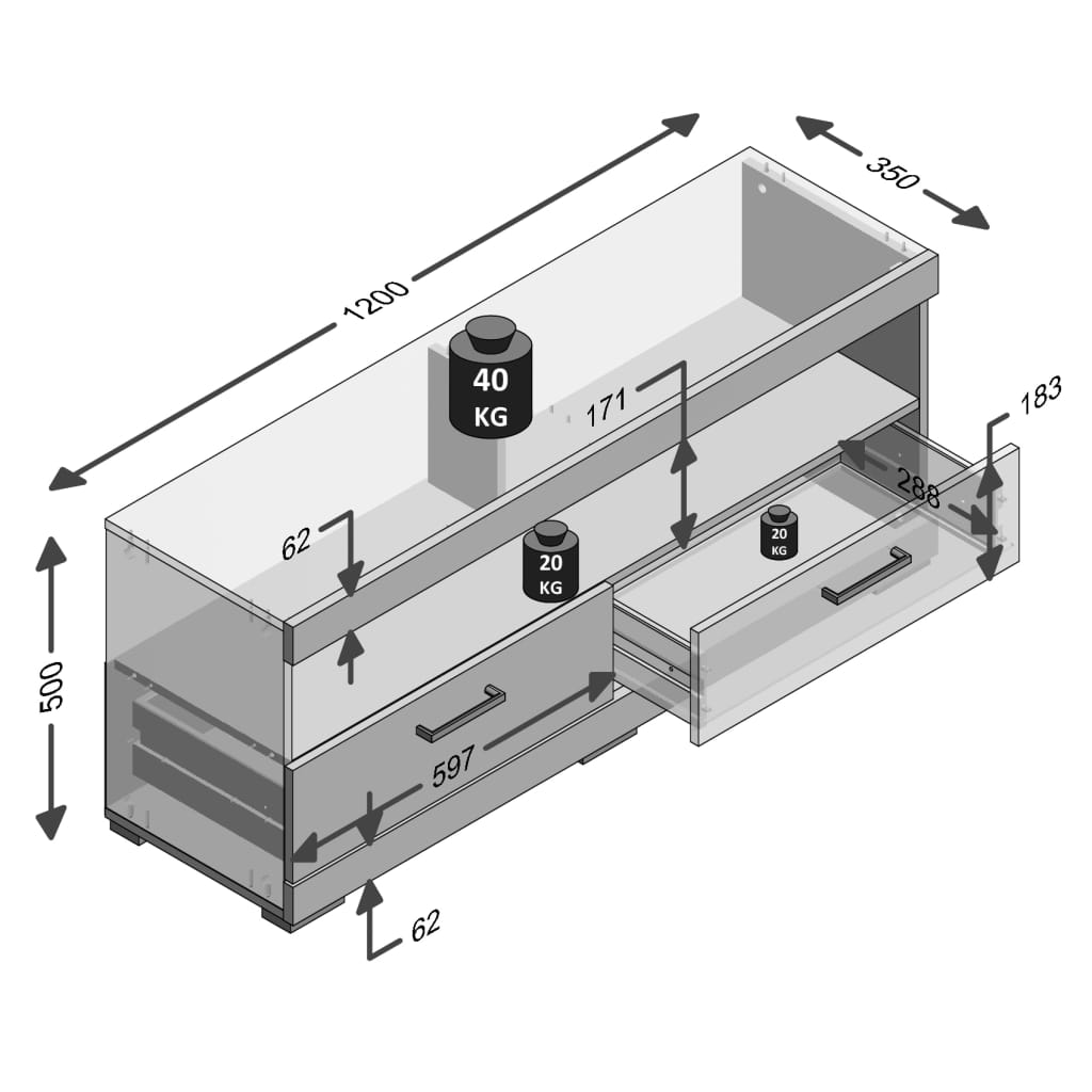 FMD TV-/HiFi-bänk betonggrå och vit högglans