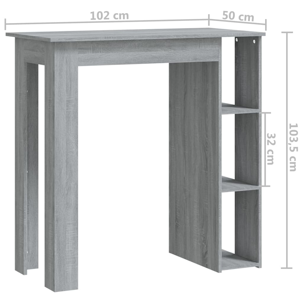 vidaXL Barbord med hylla grå 102x50x103,5 cm konstruerat trä