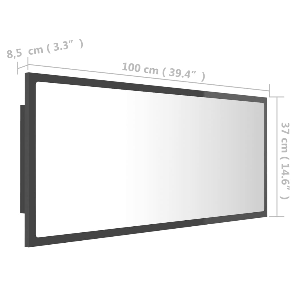 vidaXL Badrumsspegel med LED grå högglans 100x8,5x37 cm akryl