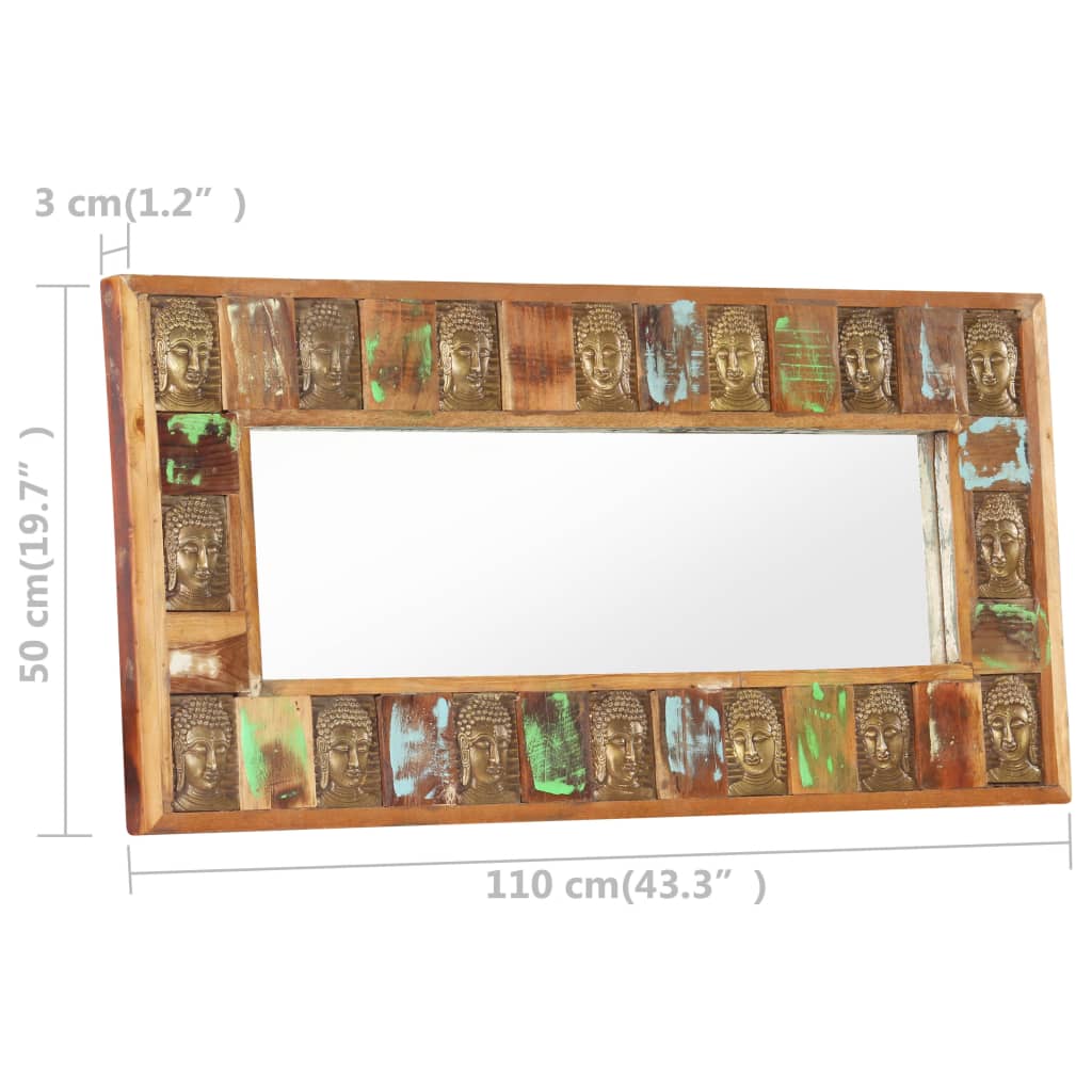 vidaXL Spegel med buddha-utsmyckning 110x50 cm massivt återvunnet trä