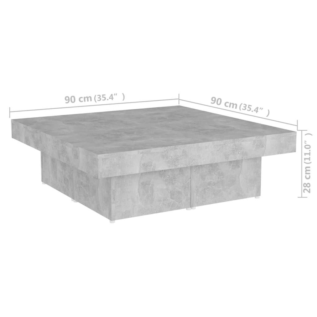 vidaXL Soffbord betonggrå 90x90x28 cm konstruerat trä