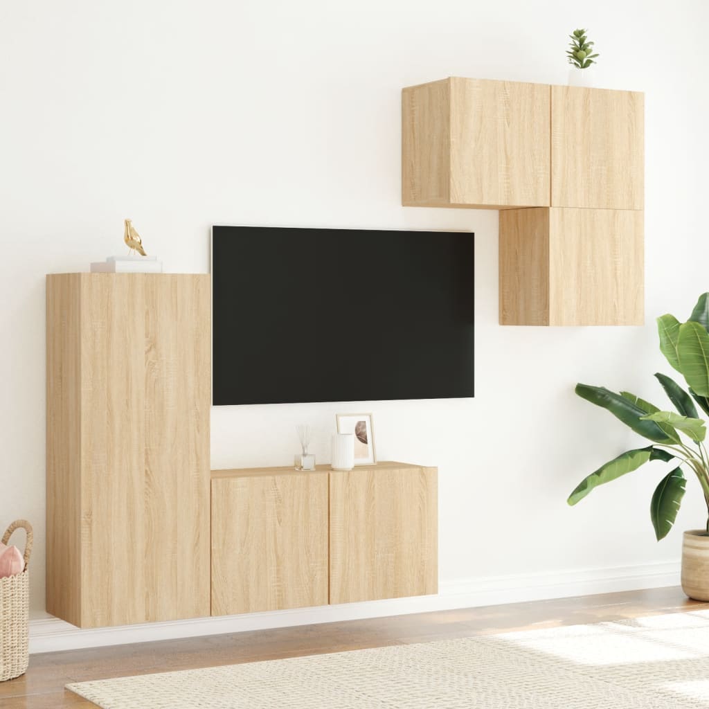 vidaXL Väggmonterade TV-enheter 4 delar sonoma-ek konstruerat trä