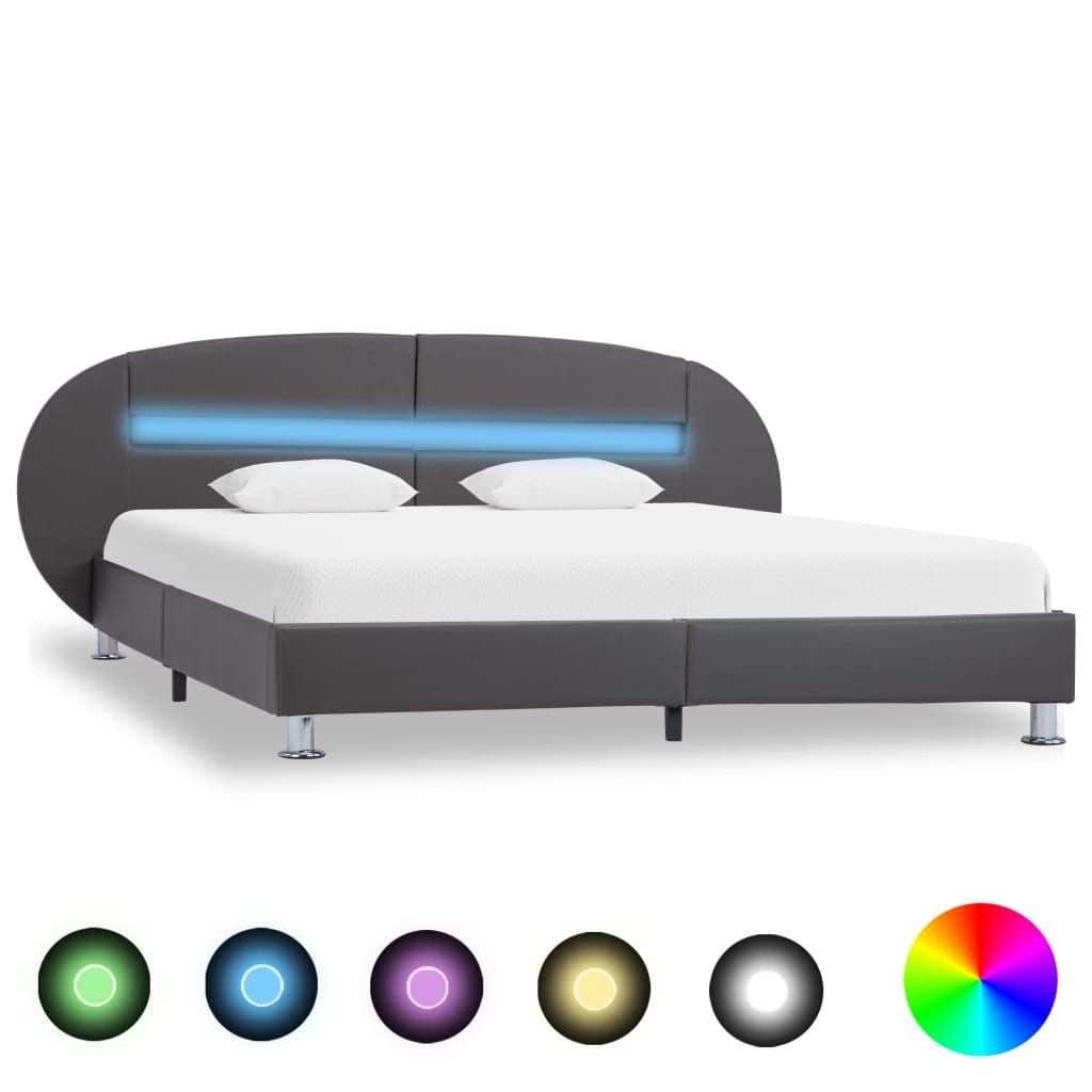 vidaXL Sängram med LED grå konstläder 120x200 cm