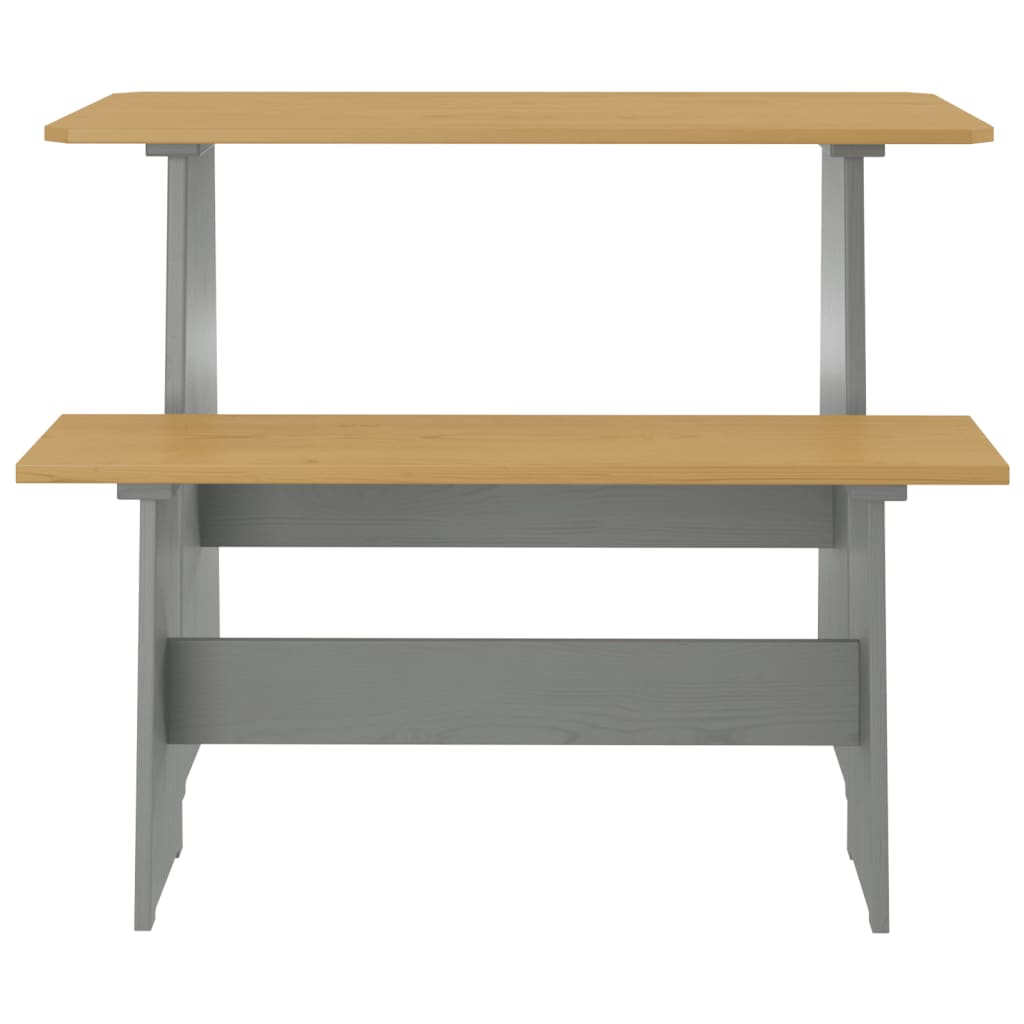vidaXL Matbord med bänk honungsbrun och grå massiv furu