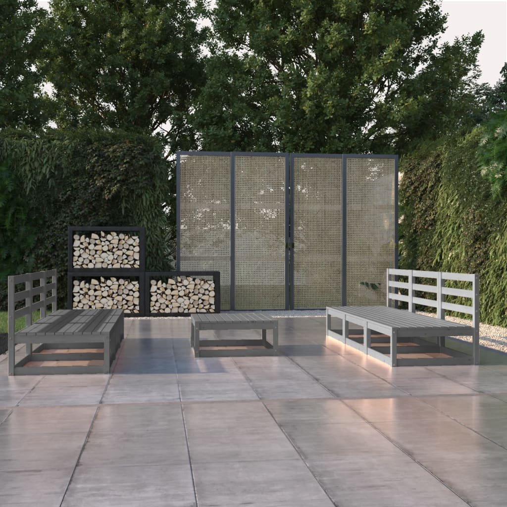 vidaXL Loungegrupp för trädgården 7 delar grå massiv furu