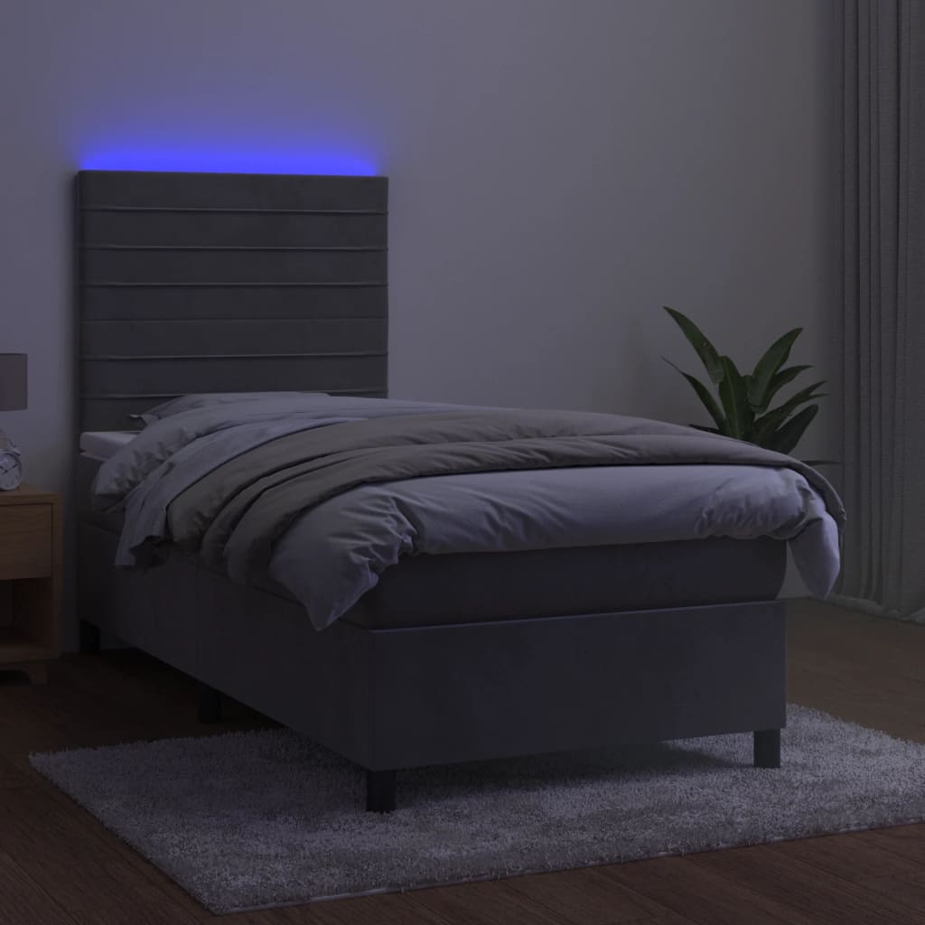 vidaXL Ramsäng med madrass & LED ljusgrå 80x200 cm sammet