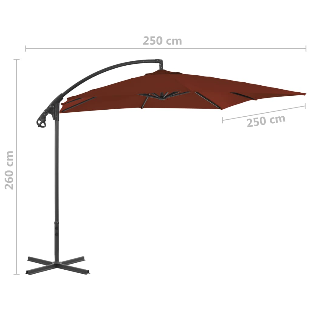 vidaXL Frihängande parasoll med stålstång 250x250 cm terrakotta