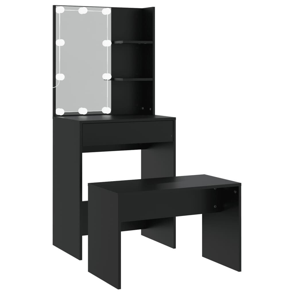 vidaXL Sminkbord med spegel LED svart konstruerat trä