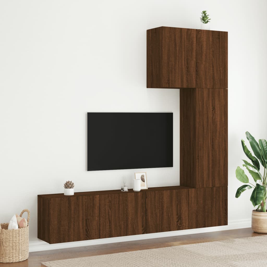 vidaXL Väggmonterade TV-enheter 5 delar brun ek konstruerat trä
