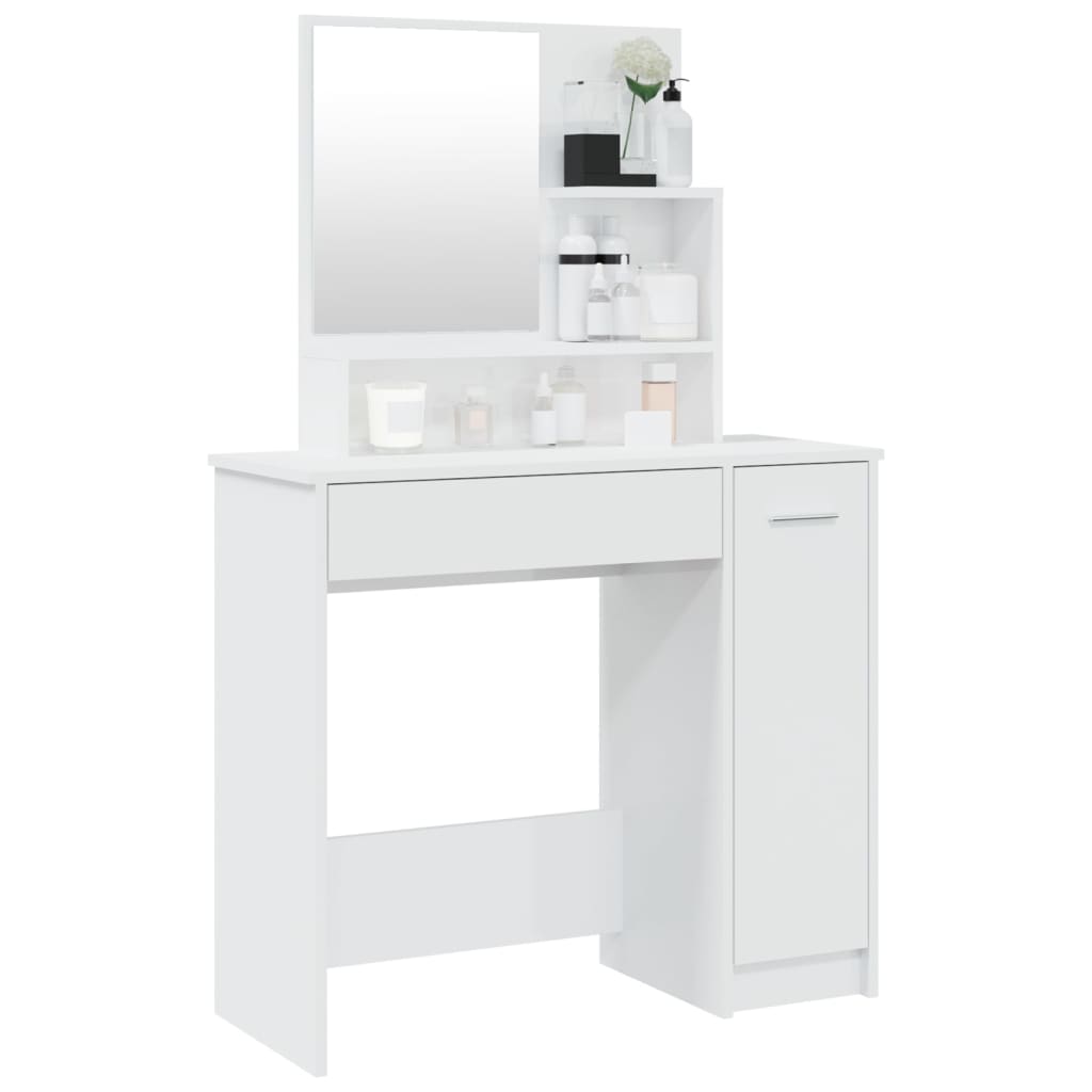 vidaXL Sminkbord med spegel vit högglans 86,5x35x136 cm