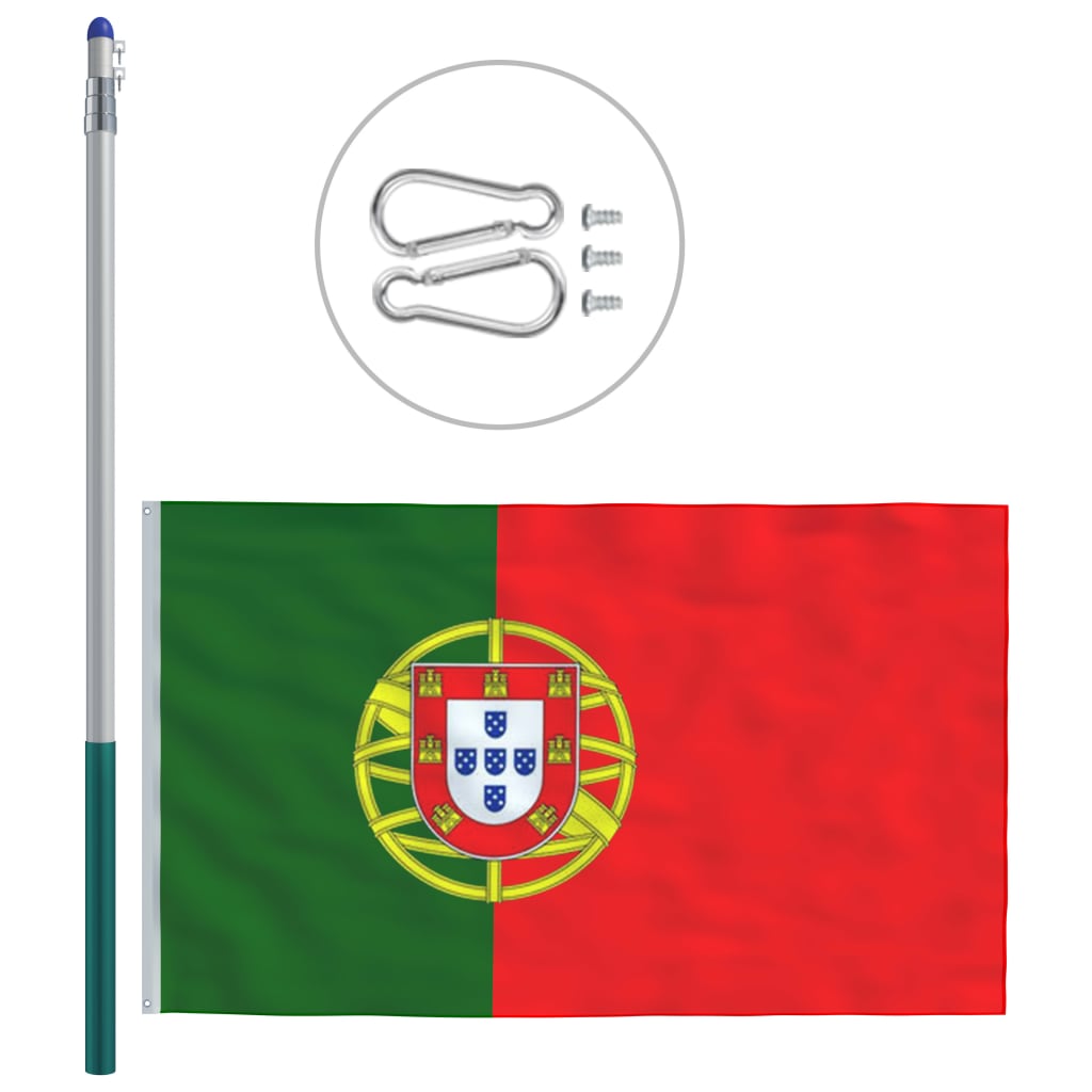 vidaXL Portugals flagga och flaggstång i aluminium 6 m