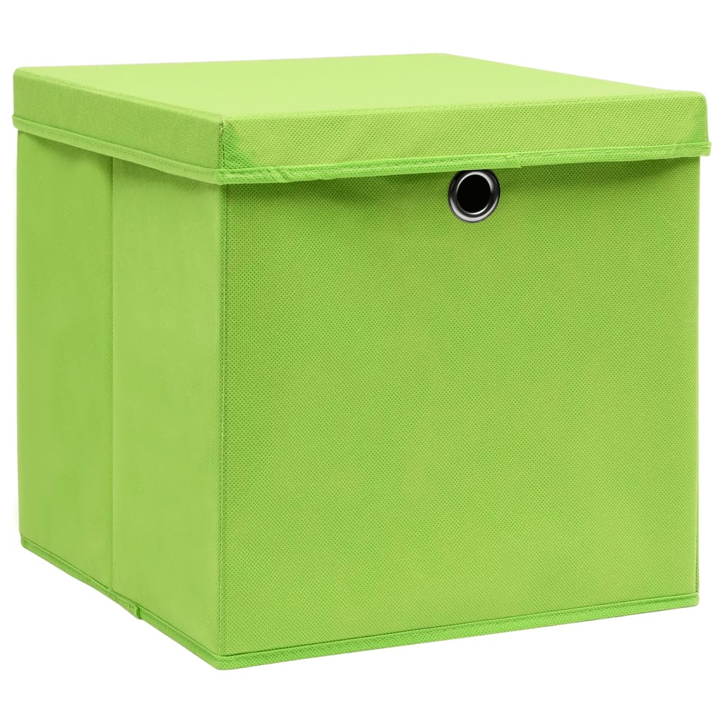vidaXL Förvaringslådor med lock 4 st 28x28x28 cm grön
