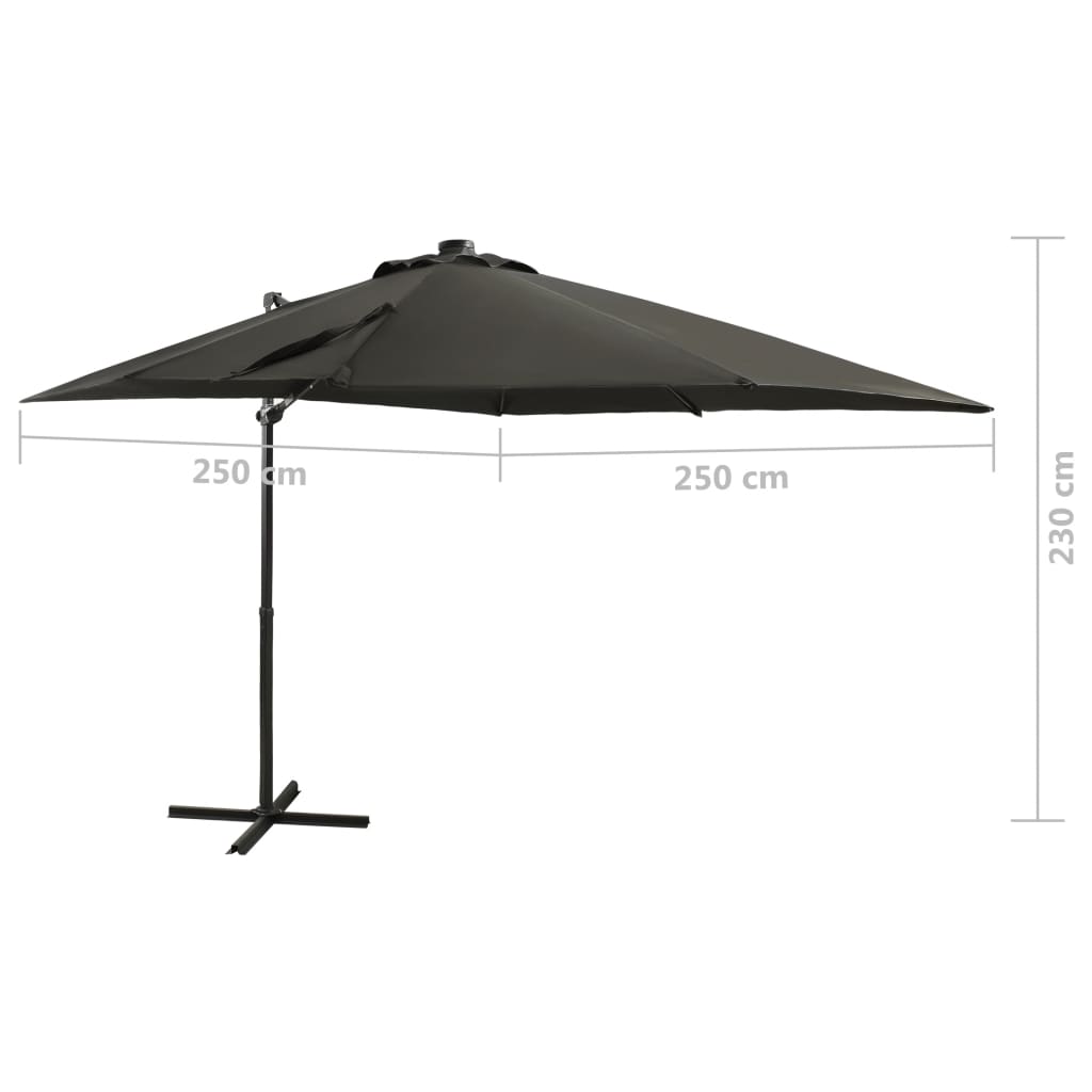 vidaXL Frihängande parasoll med stång och LED antracit 250 cm