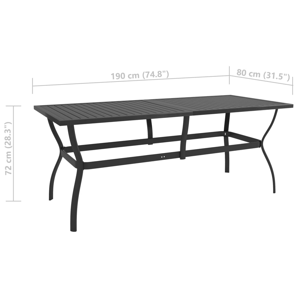 vidaXL Trädgårdsbord antracit 190x80x72 cm stål