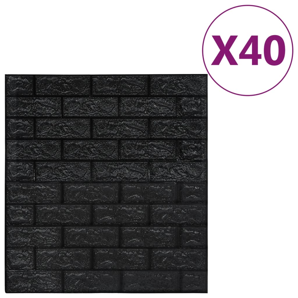 vidaXL 3D-tapet tegel självhäftande 40 delar svart