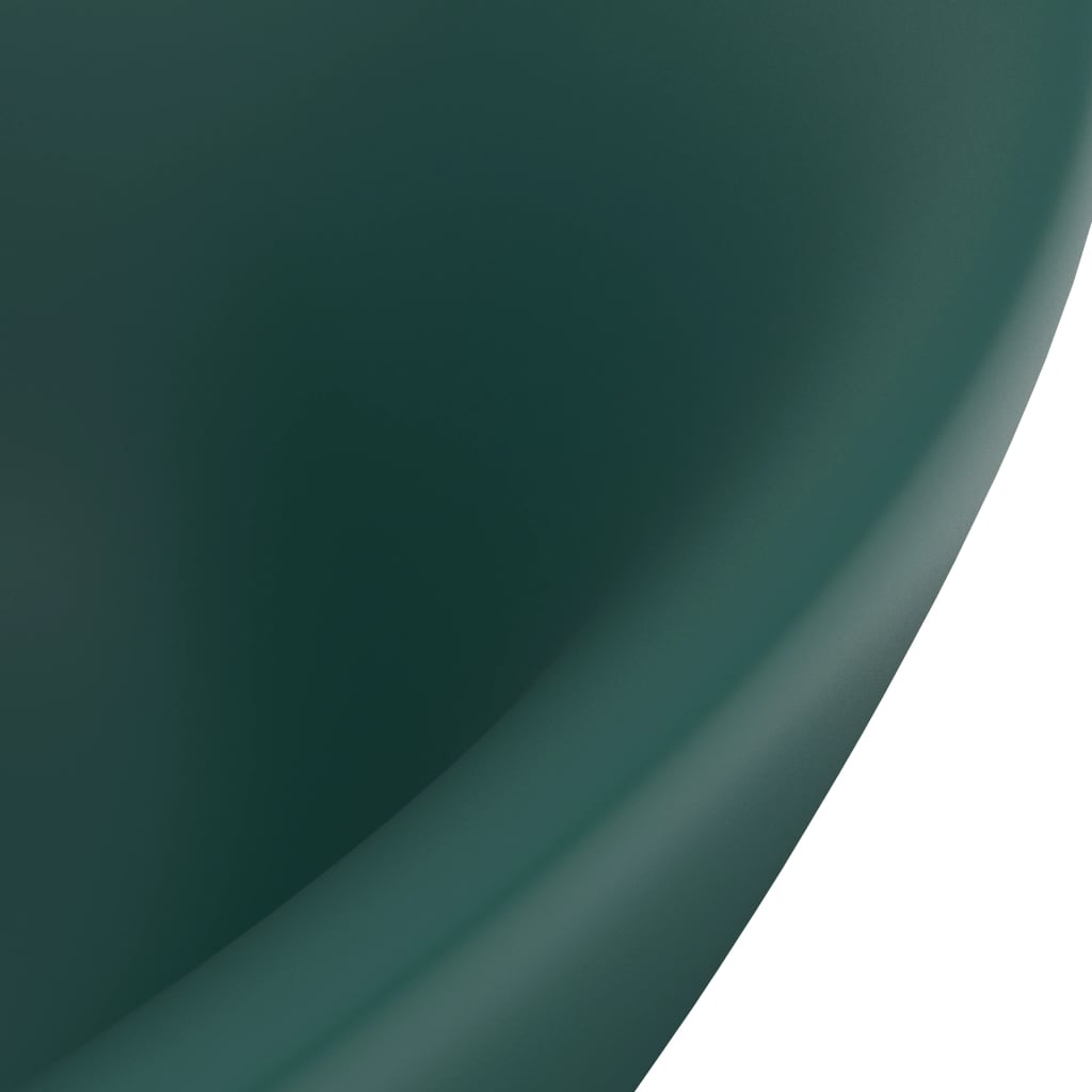 vidaXL Ovalt handfat med bräddavlopp matt mörkgrön 58,5x39 cm keramik
